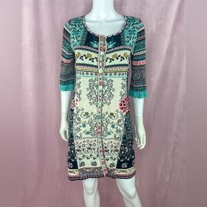 Ivko Womens Floral Cotton Long Cardigan Sweater Size Medium Boho